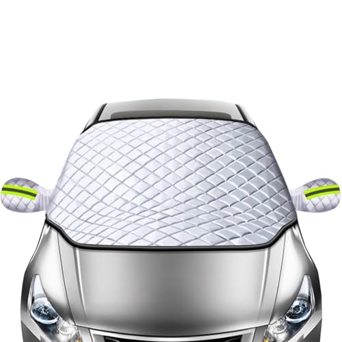 Image of HUBTURE Universal Windshield Sunshade Car Cover with Mirror Protection - 4 Layer Front Window Sunshade, Snow Frost Ice Rain UV Shield, Waterproof Car Interior Protector for Most Cars