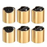 QUARKZMAN 6 Stück Aluminiumbeschichtete Plastikscheiben-Verschlusskappen 24/410 Ersatz Druckverschlusskappen Langlebige Ausgießverschlüsse Für Quetschflaschen Nachfüllflaschen Gold Schwarz