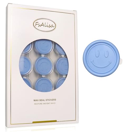 fsalisa Smiley Wax Seal Stickers 60pcs Wedding Invitation Envelope Seal Stickers, Self Adhesive Seal Wax Stickers for Christmas Invitations Cards Gift Wrapping Wine Packages (Dusty Blue*Smiley)