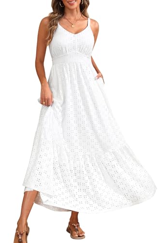 Plus Size Summer Dresses Maxi - Eyelet Sun Boho Beach Casual Long Sundress with Pockets