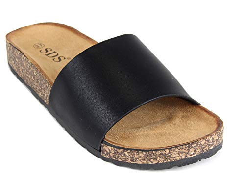 Frentree Damen Sandalen mit Metallschnalle Buckle | Bunte Pantoletten Zur Summer, Größe Normal:36, Farbe:Black