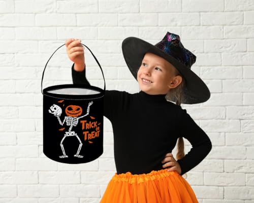 Image of Halloween Buckets Trick or Treat Candy Bucket Gift Basket Goody Bucket for Halloweens Party Supplies(Skeleton)