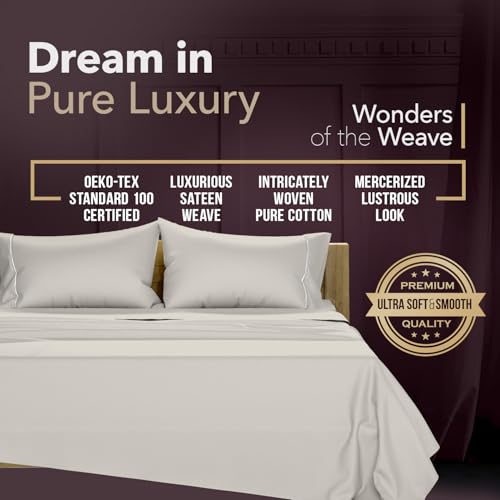 Image of TEXAS LINEN CO. 100% Egyptian Cotton Sheets King Size - 2000 Series Luxury King Bed Sheet Set, Silky Soft Cooling Sateen Weave, 17 inch Extra Deep Pocket Hotel Collection Sheets (4 Pc, Light Grey)