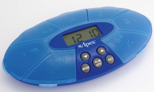 Blue Weekly Pill Turtle XL with Reminder Clock