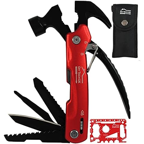 DIY TECH UK - 12 in 1 Mini Hammer Multitool + Free 48 in 1 Wallet Tool - Extra Strong High Carbon Stainless Steel - Pliers, Wire Cutter, Bottle Opener, Screwdrivers, Nail Remover, Saw - with Pouch Cover