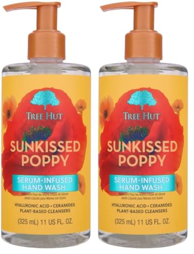 Image of Tree Hut Sunkissed Poppy Serum Infused Hand Wash, Nourish & Hydrate Hands with Strengthening Skin Care, Long Lasting Scent, Cleanse & Lock in Moisture, 11 fl oz. (Pack of 2)