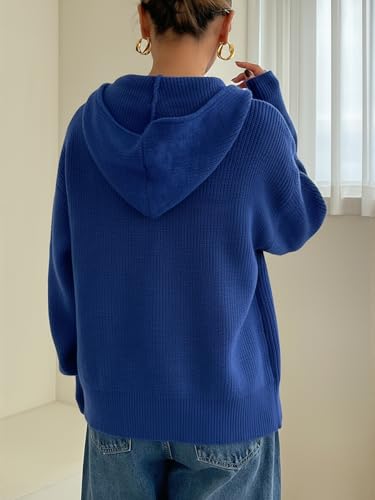 Image of SOLY HUX Zip Up Cardigan for Women Hooded Cardigan Sweater Knitted Drop Shoulder Fall Clothes Winter Hoodies Outerwear