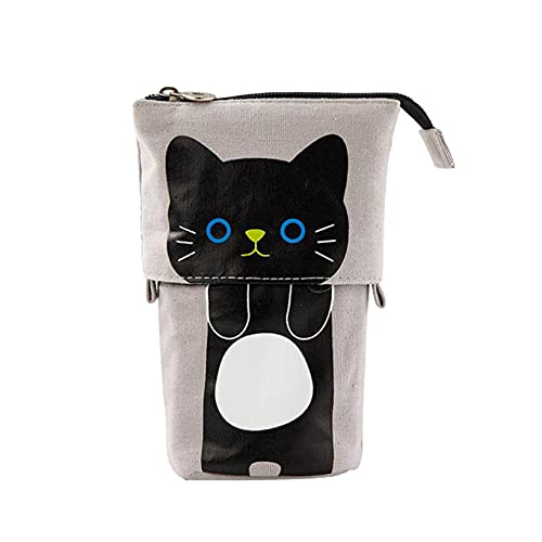 Trousse à Crayons Télescopique en Toile Durable avec Motif de Chat Mignon - Etuis à Crayons Pour Garçons Filles Etudiants et Fournitures de Bureau (gris) Cover