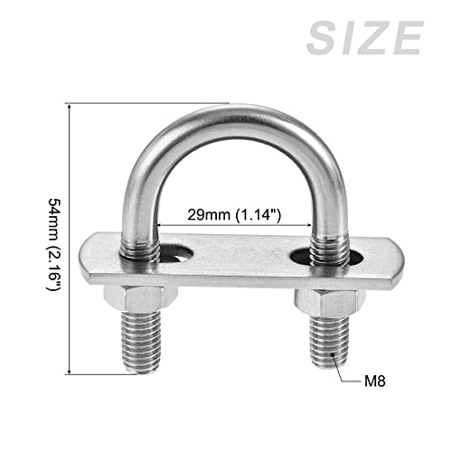 Image of METALLIXITY U Bolts 4 Sets (M8x29x54mm), Round U Bolt 304 Stainless Steel with Accessories - for Construction, Pipe