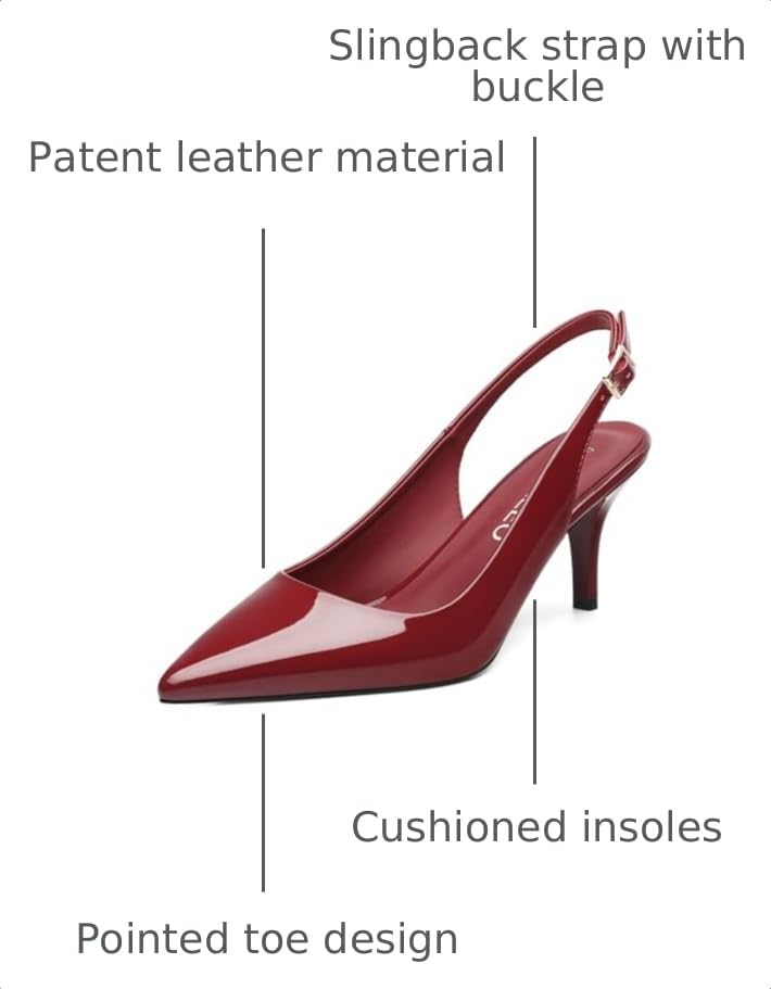 Image of NUMALEO Slingback Heels for Women Pointed Close Toe Kitten Heels Patent Pumps Dress Party Comfy Heeled Sandals Stiletto 2.5 Inch Dress Shoes