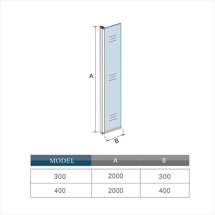 Aica volet pivotant seul 30x200cm retour pivotant à 180° pour paroi de douche à l’italienne en 8mm verre anticalcaire