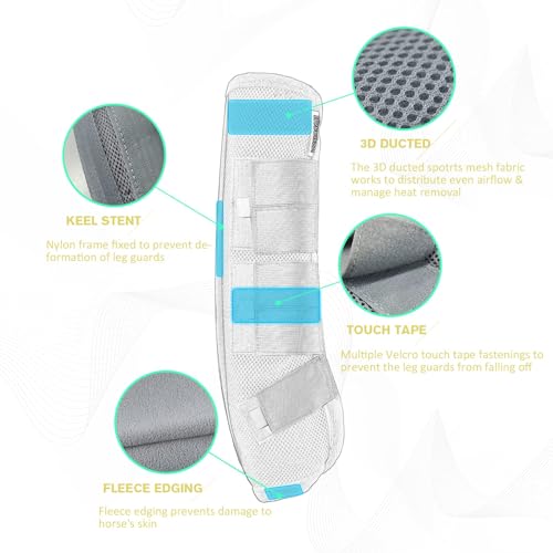 Image of Harrison Howard Horse Fly Prevention Fleece-Edging Nylon Strap Fly Boots Horse Leg Guards Set of 4 -Silver (Full)