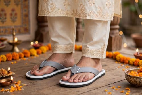 Image of Faux Leather Flip Flops Slipper | Light weight EVA | Anti-Slip Comfortable Thong Slippers | Soft Cushioned Footbed | Durable Casual Daily Wear Slipper | (Size 6-10)