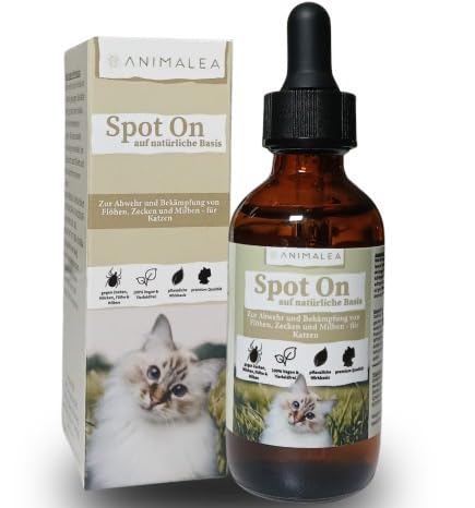 Animalea® Natürliches Spot On Schutz für Katzen- 60 ml [Jahresvorrat] - Mit Bio-Margosa Extrakt & effektivem Wirkstoff Saltidin - natürliches Spot...