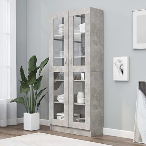ZQQLVOO Vitrina gris hormigón 82,5 x 30,5 x 185,5 cm tablero de partículas, estantería de pie, estantería decorativa, estantería independiente, separador de habitaciones para oficina, salón