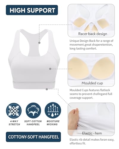 Image of RUNNING GIRL Sports Bras for Women High Support,Molded Cup Racerback Sports Bra with Sewn in Pads Workout Running Bra(WX3176White,M)