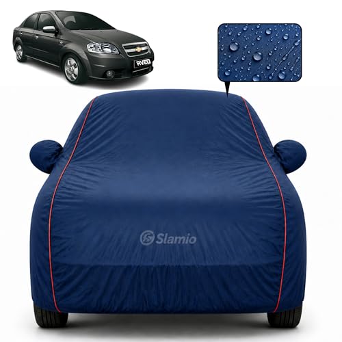 Image of Car Cover for Chevrolet Aveo | 100% Waterproof Heavy-Duty 3-Layer Car Body Cover | All-Weather Rain, UV, Sun & Dust Protection | Custom Fit | Mirror & Antenna Pockets | Navy Blue