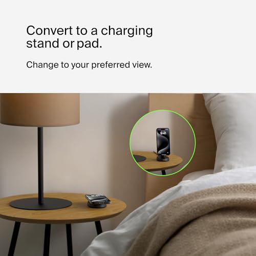 Image of Belkin Convertible Magnetic Charging Stand 15W - MagSafe-Compatible Qi2-Certified Wireless Charging Station, iPhone Charger for Apple iPhone 16 Series, Airpods Pro, & More, No PSU - Black (2-Pack)