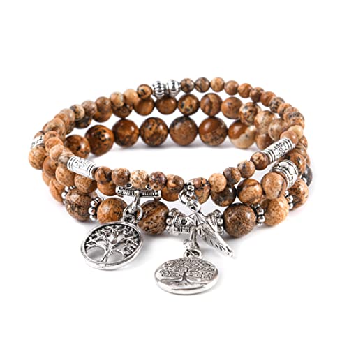 Image of YGLINE Tree of Life Yoga Healing Stone Bracelets,Multilayer Lotus Chakra Stone Reiki Bracelet Sets,Anxiety Crystal Natural Stone,for Women Stress Relief