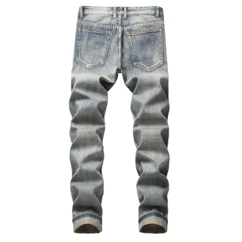 Mens Jeans Slim Fit Straight Leg Stretchy Trendy Summer Light Wash Skinny Ripped Jeans2