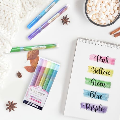 Image of Zebra Pen KIRARICH Glitter Highlighter, Assorted, Chisel Tip, 5-Pack | Water-Based Pigment Ink with Glitter Effect, Chisel Tip, Ideal for Highlighting Notes, Journals, and Planners (71605)