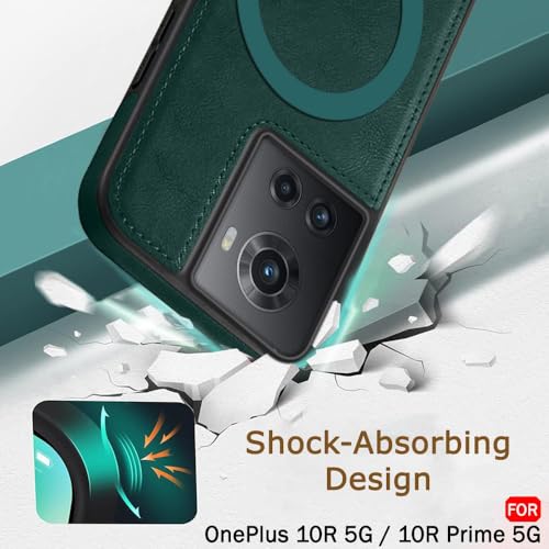 Image of TheGiftKart Genuine Leather Finish Back Cover Case for OnePlus 10R 5G / 10R Prime 5G | Raised Edges for Camera & Screen Protection | Shockproof Stunning Minimalist Design (MagSafe Compatible, Green)