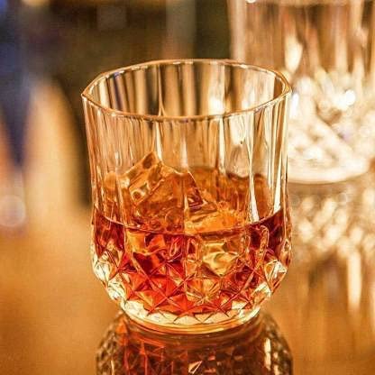 Kosh Diamond Crystal Cut Whiskey Bar Glass for Drinking Bourbon, Whisky, Scotch, Cocktails, Cognac- Old Fashioned Cocktail Tumblers 200 ML (Approx) (Set of 6) (Crystal Clear Small) 2