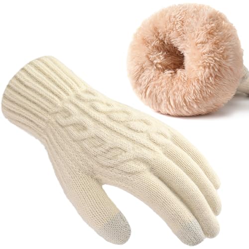 Pleneal Womens Winter Gloves - Gloves for Women Cold Weather, Womens Warm Fleece Lined Touch Screen Dual-Layer Glove Beige