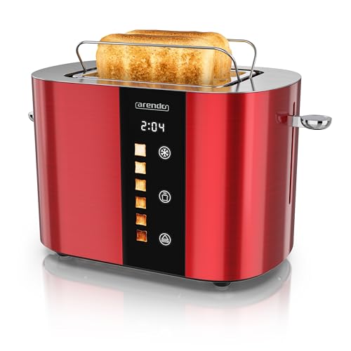 Arendo - Edelstahl Toaster 2 Scheiben - Touchscreen – Doppelwandgehäuse – 800 W – Integrierter Brötchenaufsatz – 6 Bräunungsgrade – Brotzentrierung – Restzeitanzeige – Memoryfunktion