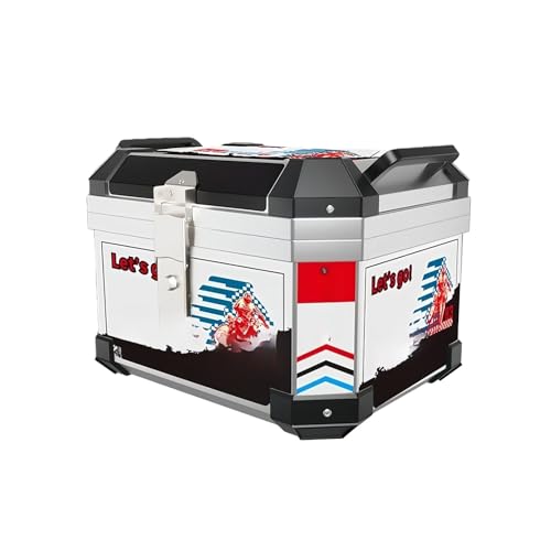 バイク用リアボックス 大容量36L/45L/57L | フルフェイス収納可・耐衝撃&防水防塵・ステンレスロック付き | 取付簡単・反射シール付・ツーリング&通勤兼用モデル (45L ステンレス鋼ロックの黒い箱+衝撃吸収ベース+裏地+白いステッカー,ユニバー