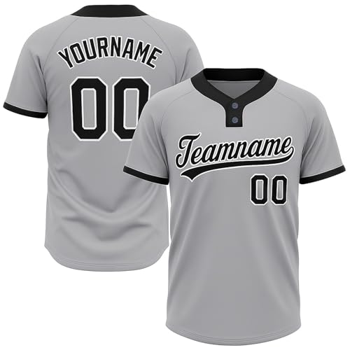 Camiseta personalizada de softbol con dos botones, camiseta de béisbol con nombre, número y logo estampados y cosidos para hombres, mujeres y niños miniatura 1