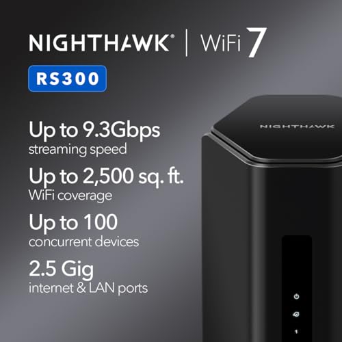 NETGEAR Nighthawk Tri-Band WiFi 7 Router (RS300) - Security Features, BE9300 Wireless Speed (up to 9.3Gbps) - Covers up to 2,500 sq. ft., 100 Devices - 2.5 Gig Internet Port by NETGEAR - Image 2