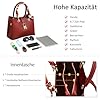 FOLOVEYA Mode Damen Handtasche Shopper Umhängetasche Frauen Schultertasche Elegant Henkeltaschen Casual Top-Griff Taschen für Arbeiten Reisen Schule Wasserdicht PU Leder Tote Bag Rot #3