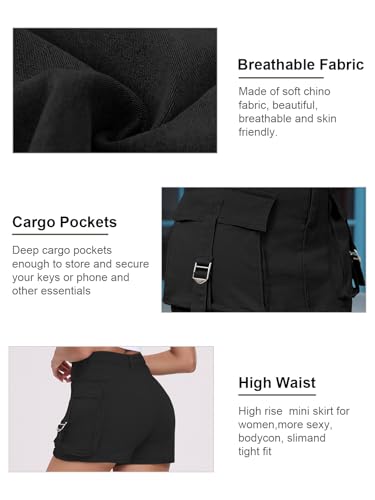 Women's Cargo Skort High Waisted Cargo Shorts Button Bodycon Mini Y2K Denim Cargo Skirt Shorts with Pocket3