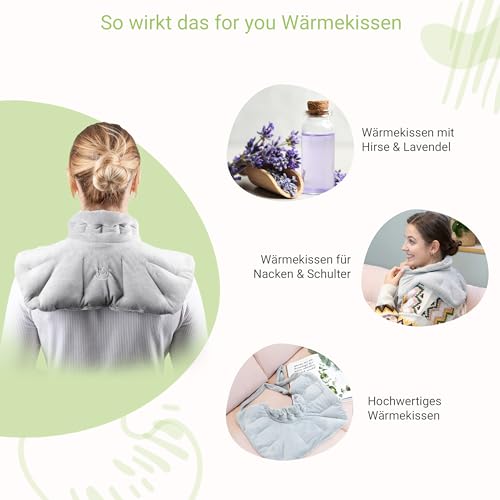 for you Wärmekissen mit Hirse und Lavendel - Körnerkissen mit Duftaroma für Nacken, Schulter & Rücken - Gegen Verspannungen von Rücken, Nacken & Schultern - Schmerzlindernd Wärmetherapie