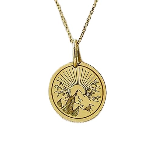 Bijou unisexe collier pendentif pièce gravée Sunrise Mountain, le cadeau idéal pour marquer les esprits