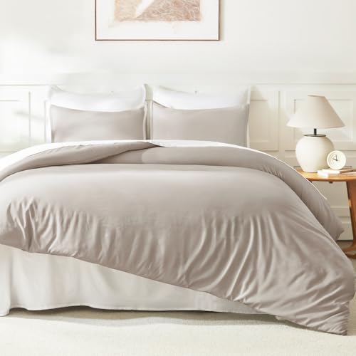 Image of Litanika Linen Grey Comforter Set Queen Size, 3 Pieces Lightweight Solid Bedding Comforter Set, All Season Fluffy Bed Set (90x90In Comforter & 2 Pillowcases)