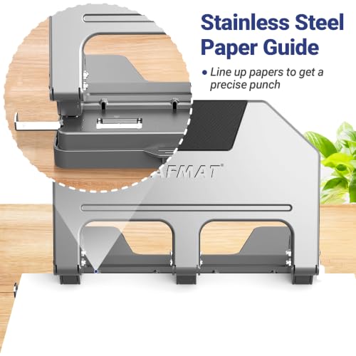 Image of AFMAT 3 Hole Punch Heavy Duty, 9 /32 inch Hole Diameter, 50-Sheet 3 Hole Puncher for Binder, 50% Reduced Effort, Metal Three Hole Punch w / 10,000+ Uses, Bulit-in S.S. Paper Guide, Large Chip Tray, HPX5