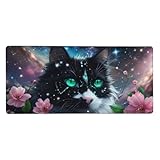 Tappetino Mouse Nero Tappetino Scrivania Gatto Tappetino Mouse Gaming XXL 1200x600x3mm, Esteso con Bordi Cuciti, Base in Gomma Antiscivolo, Tappetino Scrivania Supporto per Computer PC e Laptop t-2050