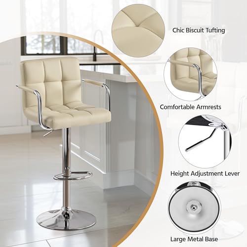 Image of Yaheetech Bar Stools Set of 2, Swivel with Backs, Adjustable Height, Khaki