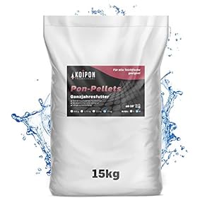 Pon-Pellets 6mm 15 kg, Fischfutter für Teichfische, Ganzjahresfutter schwimmend, Teichfutter, als Koifutter und Goldfischfutter geeignet