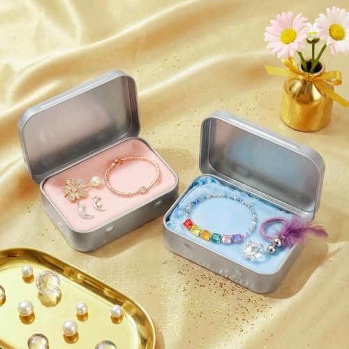 Image of Hotop 24 Pack Metal Rectangular Empty Hinged Tins 3.75 x 2.45 x 0.8 Inch Box Containers with Lids Mini Portable Box Small Storage Kit, Home Organizer (Silver)