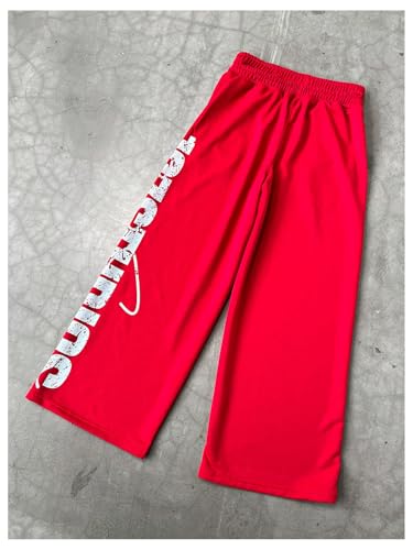 Men's Wide Leg Baggy Sweatpants Letter Graphic Distressed Drawstring Jogging Pants2