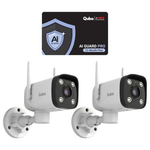 Image of Qubo Smart Bullet Cam Pro 180 4MP (Pack of 2) | No SD Card Required, Records Directly on Cloud | AI Guard Pro 12-Month Plan (Cloud Backup Included) | Automatic Alarm & Spotlight | IP66 Rating