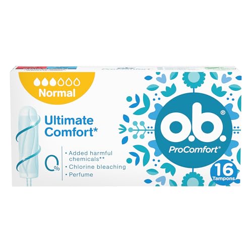 o.b. Assorbenti Interni ProComfort Normal, Assorbenti facili da applicare e rimuovere ideali per flusso medio e intenso, Tamponi interni con trama assorbente, 1 confezione da 16 pezzi