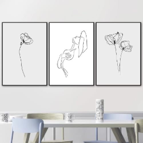 Affiches de fille de ligne fleur art abstrait toile marbre nordique luxe salon 60x90cmx3