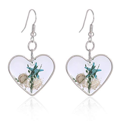 FM FM42 Silver-tone Starfish Seashell Pressed Flower Small Heart Marquise Drop Dangle Hook Earrings3