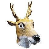HENGYUTOYMASK Deer Latex Animal Mask Full Head Rubber Reindeer Antlers Mask Christmas Halloween Carnival Cosplay Party