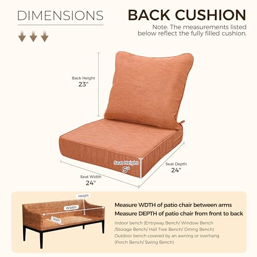 Image of Art Leon 24 x 24 Outdoor Seat Cushion 30D High Density Foam Patio Chair Cushions with Non-Slip Backing Patio Cushions for Patio Furniture Porch Swing Garden Bench Camping Stadium Orange