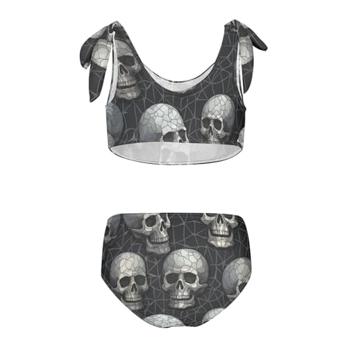 Girls' Bikini Set, Crack Skulls Kids Swimsuit 2 Pcs Beach Bathing Suit2